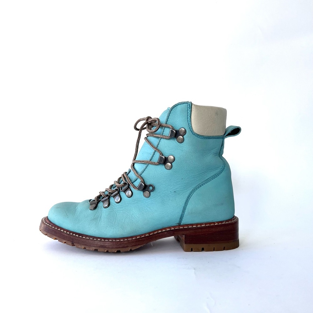 *NEVER WORN* Eckhaus Latta blue leather LACE UP boots S/S15